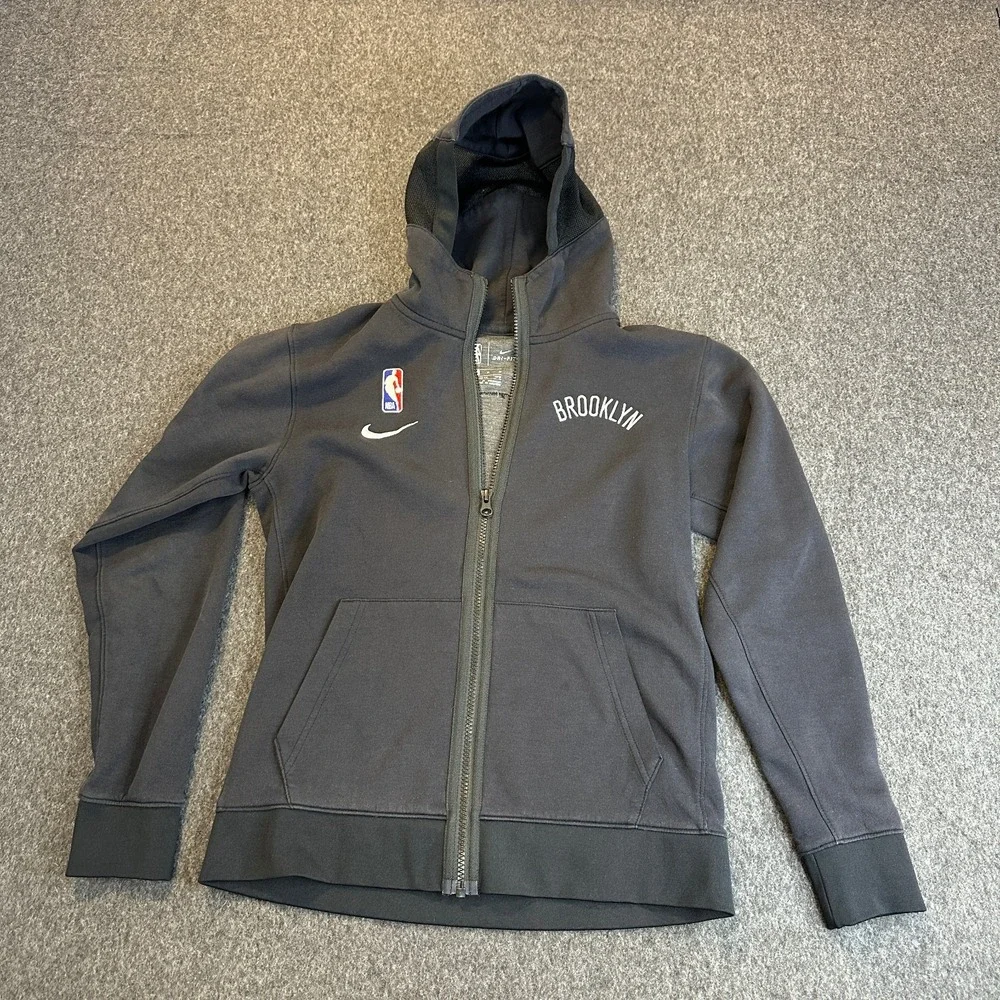 Nike Boys Brooklyn Nets NBA Showtime Full Zip Hoodie Black Medium 10-12 Dri-FIT - Picture 2 of 16